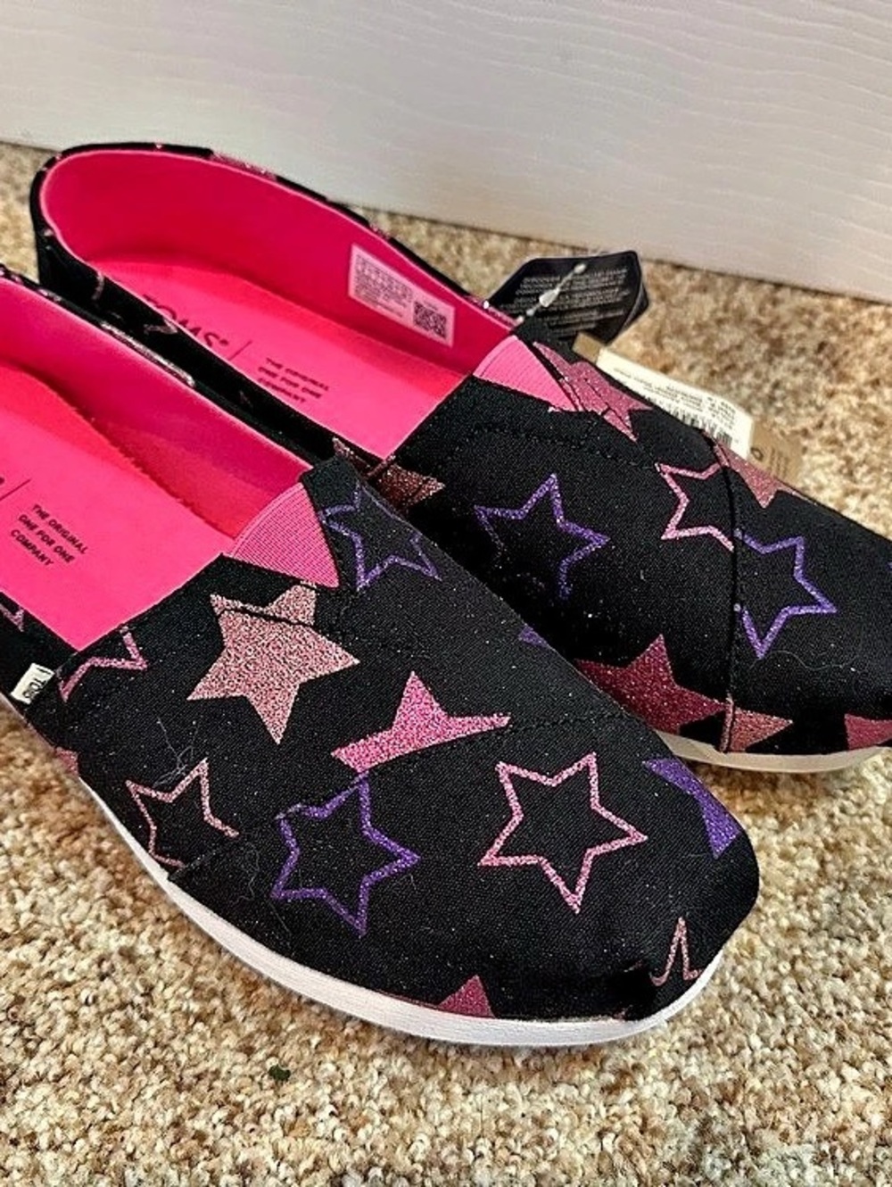 TOMS Alpargata Sparkle Stars Black & Pink US 9 NWT